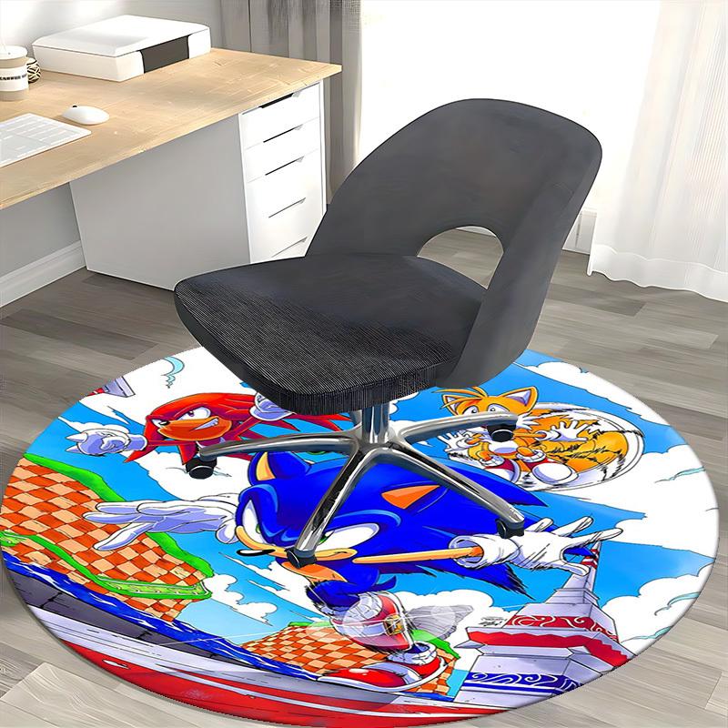 1pc Sonic the Hedgehog Anime Cartoon Design Round Carpet Office Chair Mat, NonSlip Rug for Home Decor, Living Room, Bedroom, Game Room