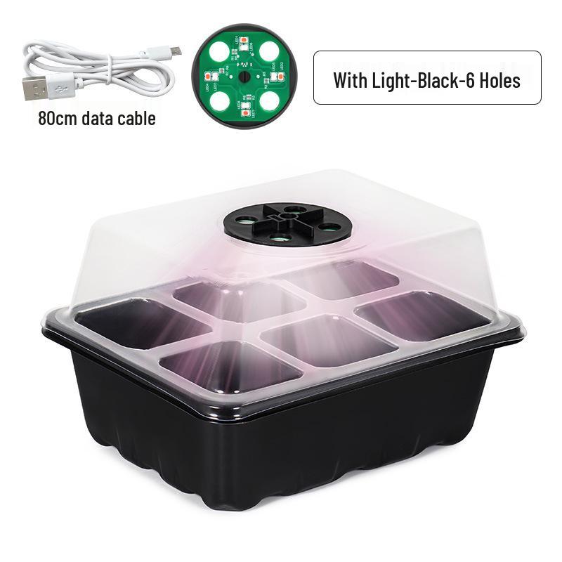 6/12-Hole Seedling Box with Light & Insulation Cover for Vegetable Planting