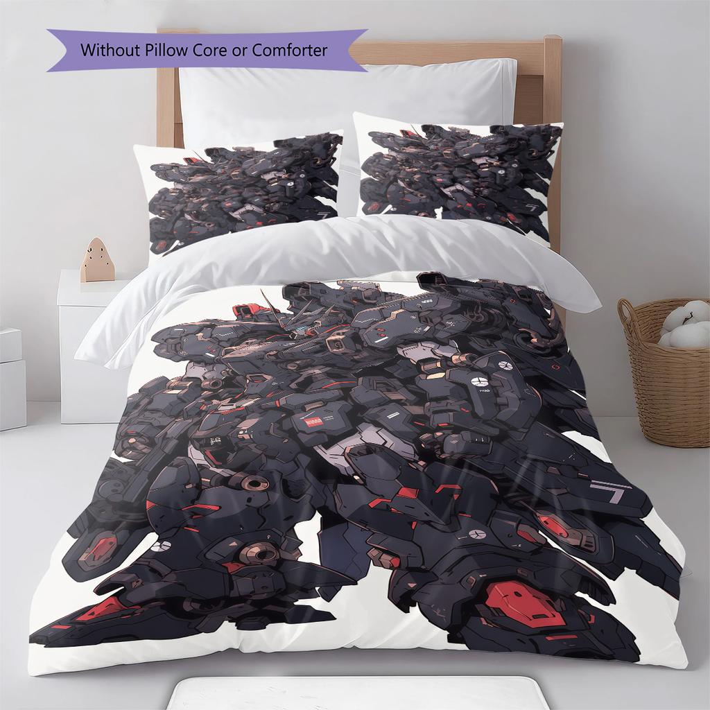 Gundam Chibi Mobile Suit Anime Bedding Set Duvet Cover Polyester Soft Bed Linen Set -QJY