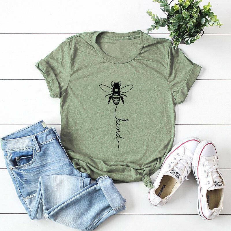 Women's Bee Printed Crew Neck T-shirts Featuring Soft Cotton Fabric For Comfort