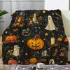 Vintage Halloween Flannel Throw Blanket Ghost and Pumpkin Print Ideal for Couch Bed Seasonal Gift