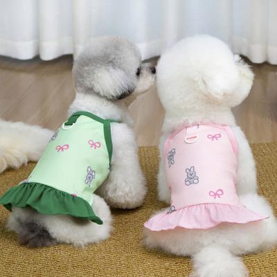 Dog Slip Dress Spring Summer Bunny Print Ruffle Hem Pet Sleeveless Dress Breathable Pet Costume Outfit Apparel for Small Dogs Cats