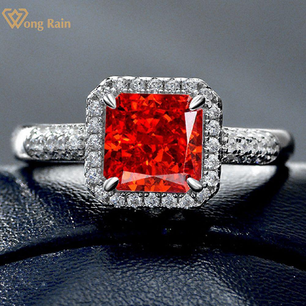 

Wong Rain Luxury 100% 925 стерлингового серебра лед дробленая огранка AAAAA цирконы драгоценный камень свадьба помолвка регулируемое кольцо тонкие ювелирные изделия Resizable красный