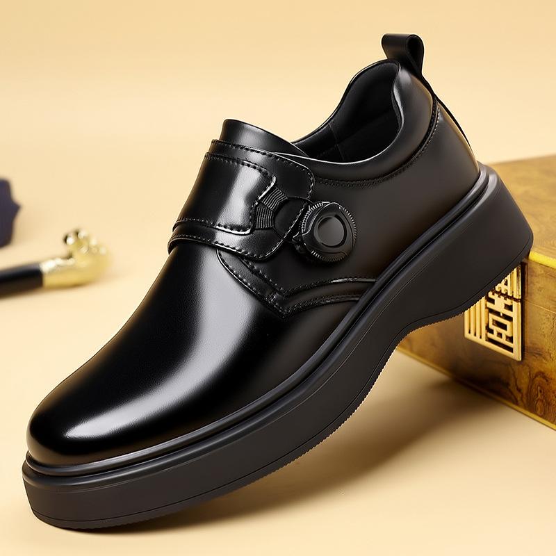 Four Seasons Fashion High-quality Microfiber Inner Height Increase British Stream Rotary Buckle Gentlemen's Leather Shoes Men's Leather Shoes