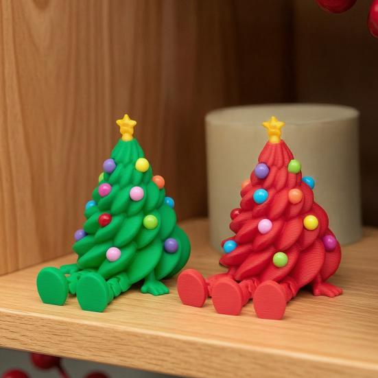 Creative Holiday Table Decor Articulated Christmas Tree Figurine, 3D Printed Movable Joints Colorful Tabletop Ornament, Gifts for Kids Adults Flexible