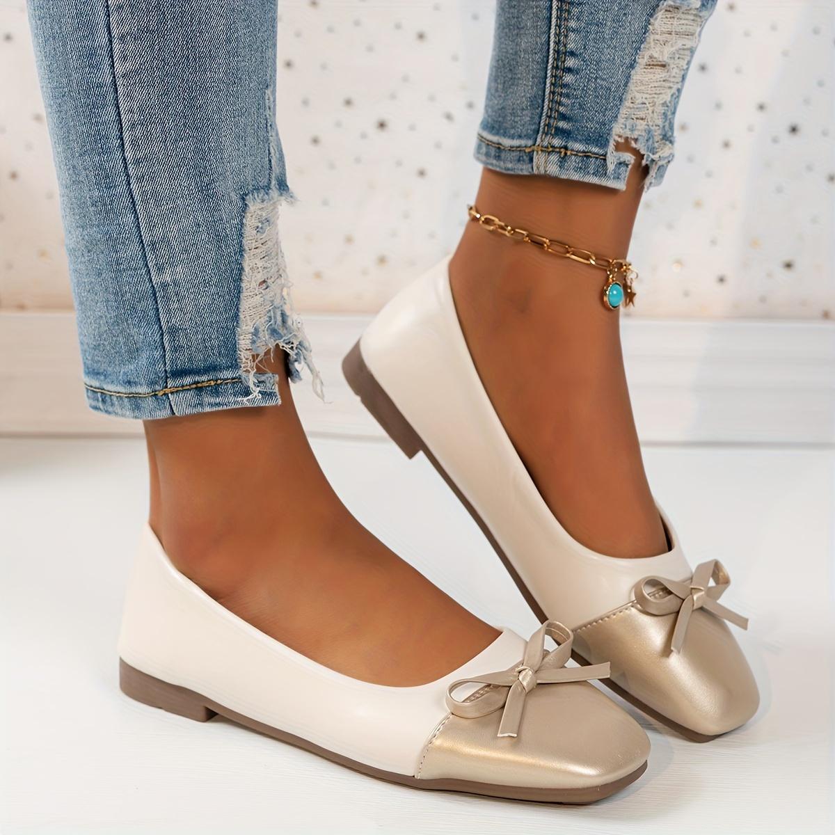 Женские балетки с квадратным носком и бантом — удобные балетки без застежек 38 белый — фото 3