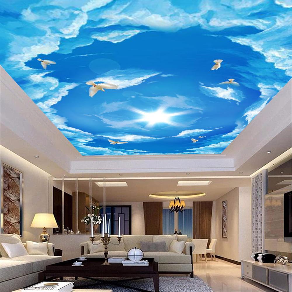 Sky Mural Blue Sky Butterflies Pigeons Clouds Sky Ceiling Wallpaper Ceiling Wall Murals 200 cm(W) x 140 cm(H)