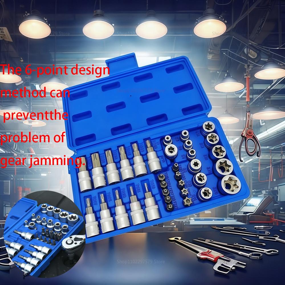 34Pcs Torx Star Sockets & Bit Set with Box Male / Female E-Security Bits Drive Handheld Tool Torque Star Socket Disassembly Tool