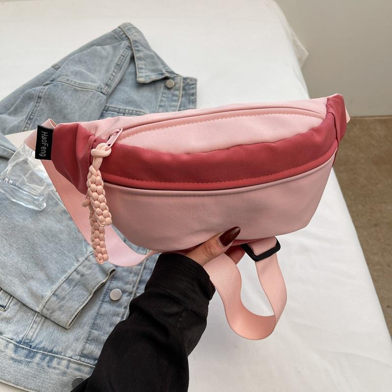 Contrast color breast bag women's casual simple messenger bag female student sports mobile phone fanny pack men