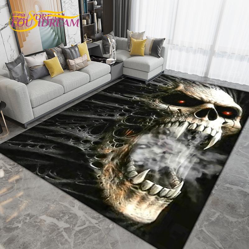 Horror Skull Art Area Rug,Carpets for Living Room Bedroom Decoration, Sofa Chair Cushion Rug,Kitchen Bathroom Floor Mat
