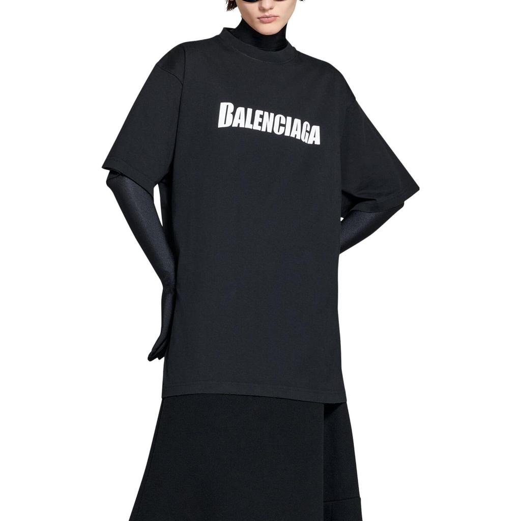 (WMNS) Balenciaga Caps T-shirt Boxy Fit 'Black' Women's 651795TNVL11070