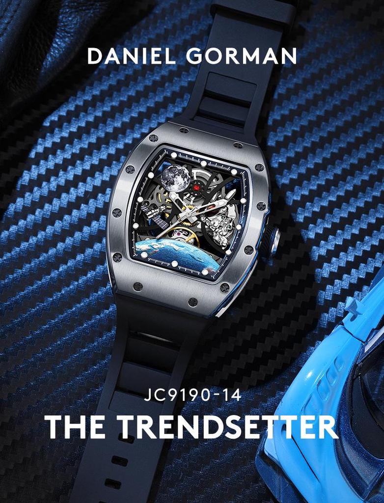 Brand Men's Tonneau-Shaped Mechanical Watch with Pin Buckle