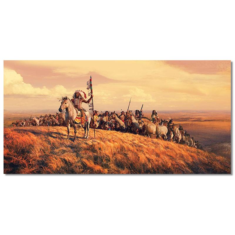 African Primitive Man Riding A Horse Oil Painting On Canvas Posters and Prints Scandinavian Wall Art Picture for Living Room