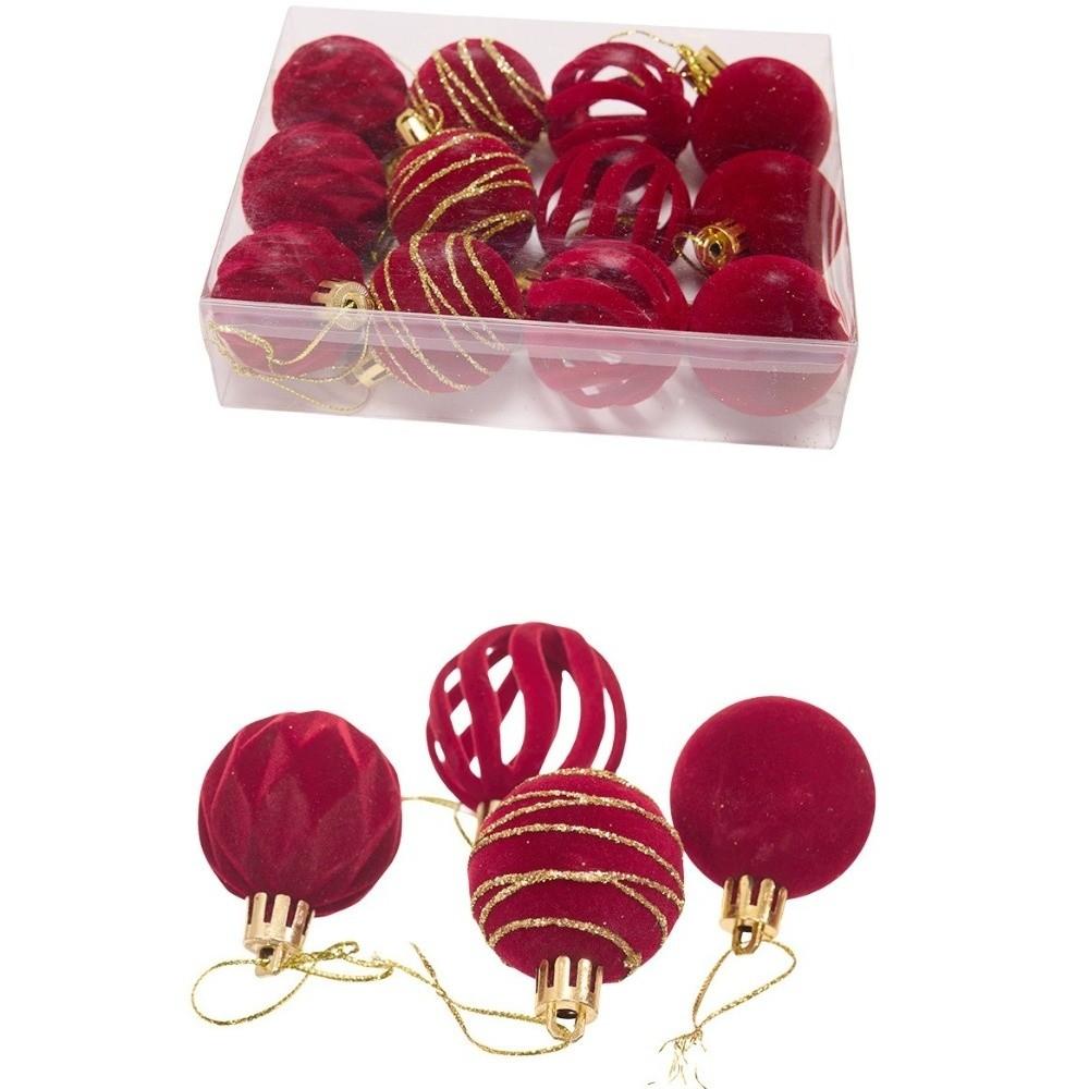 12Pcs/Box Velvet Christmas Hanging Balls DIY Crafts Painted Plastic Christmas Tree Ornament 4CM Christmas Flocked Ball Set