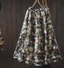 Johnature Women Vintage Print Floral Skirts Elastic Waist High Quality Cloths Summer Soft Female Skirts
