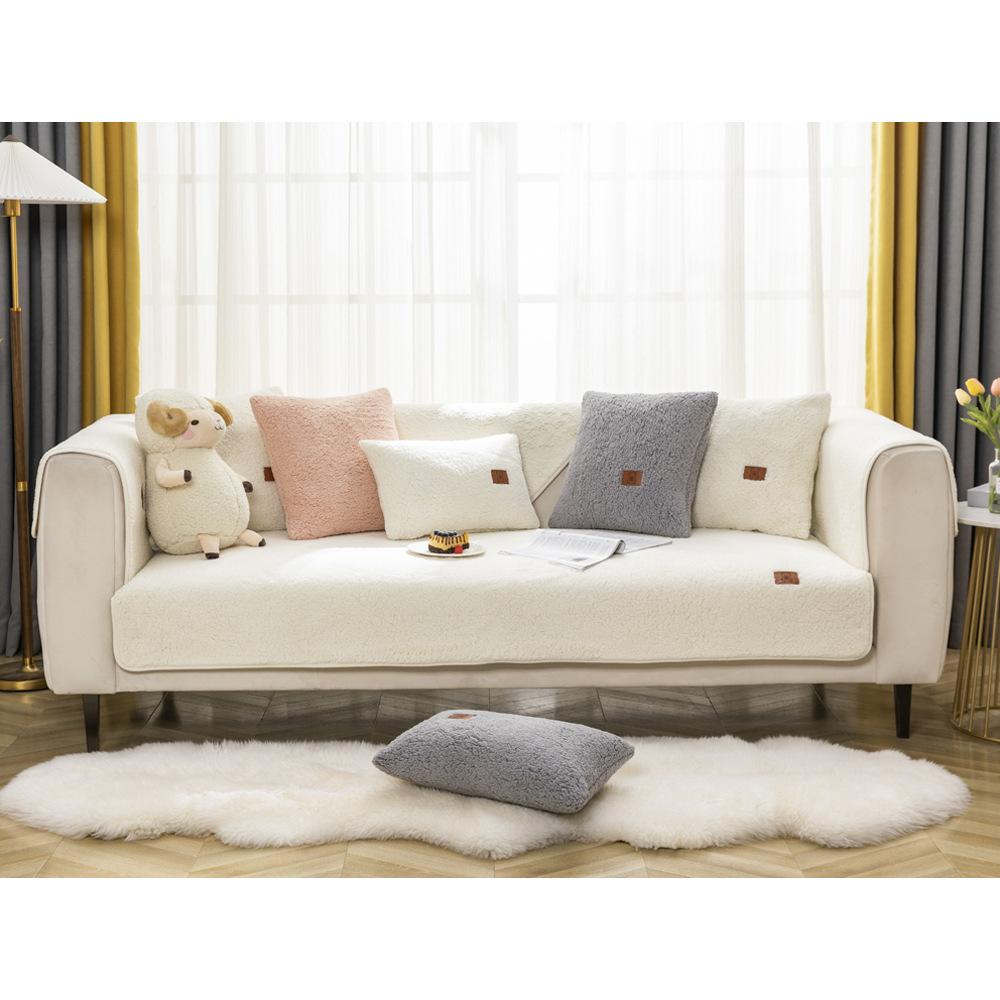 Amazon Lamb Wool Sofa Cushion Winter Thickened Cushion  New Non-Slip Living Room Cover Seat Cushion