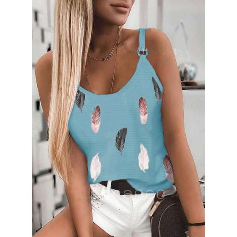 Summer Sleeveless Feather Printed Loose Women Tank Tops Fashion Plus Size Casual Vest Simple Office Ladies Blouse Female Camisole Women's Clothing