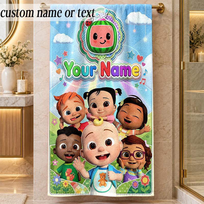 Beach TowelCocomelon Custom Name Text Personalized Soft Towel for Beach Pool Indoor Home Decor Gift