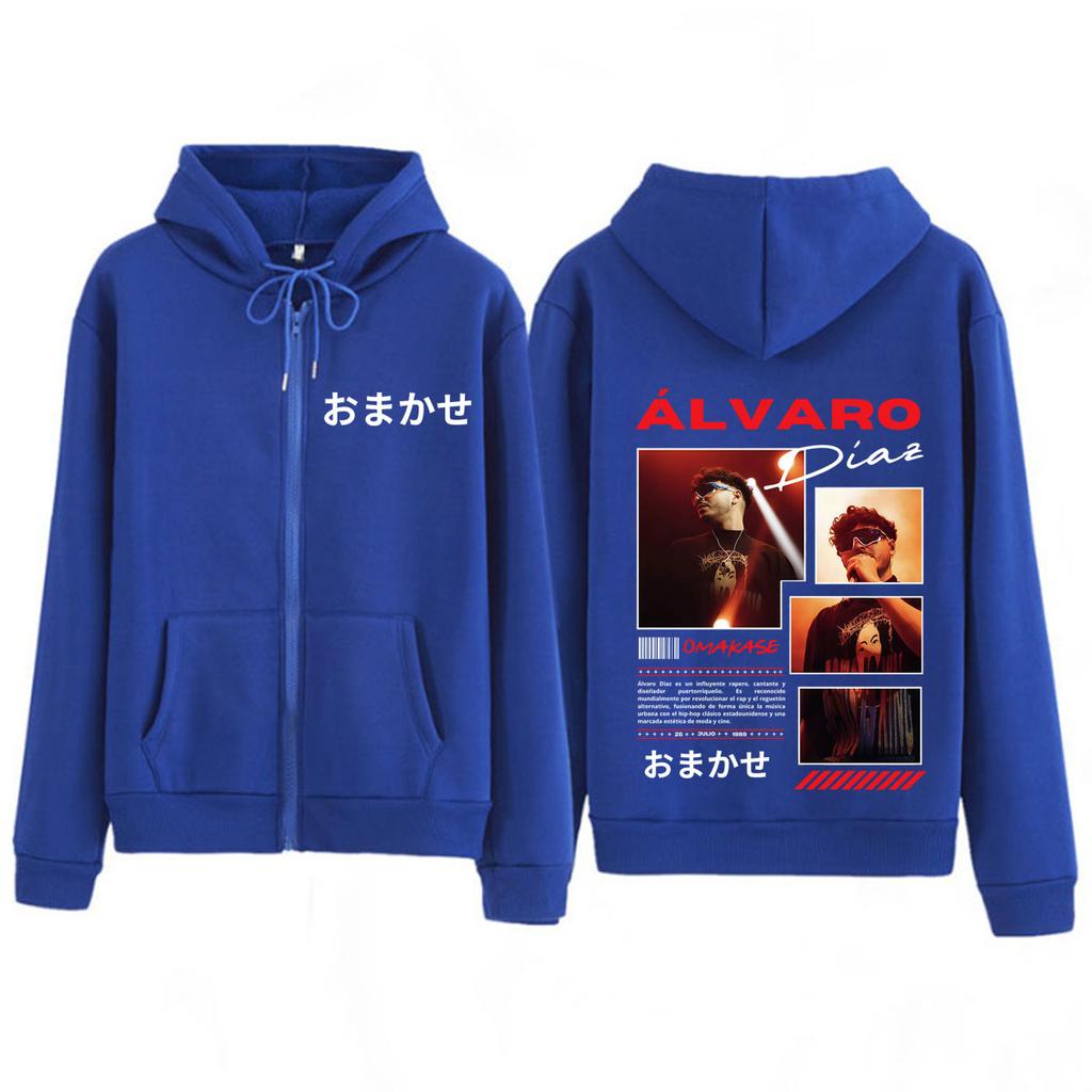 Alvaro Diaz Omakase Sudadera con Cremallera Estampado de Gira de Álbum para Hombre Mujer Sudaderas de Moda Chaqueta Casual Hip-hop con Cremallera Ropa Urbana