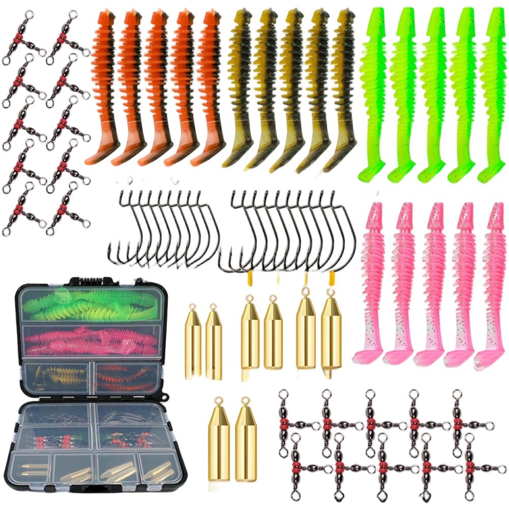 Buoyant TPE Tails Fishing Rig Set Soft Bait Hooks T Tail Lure