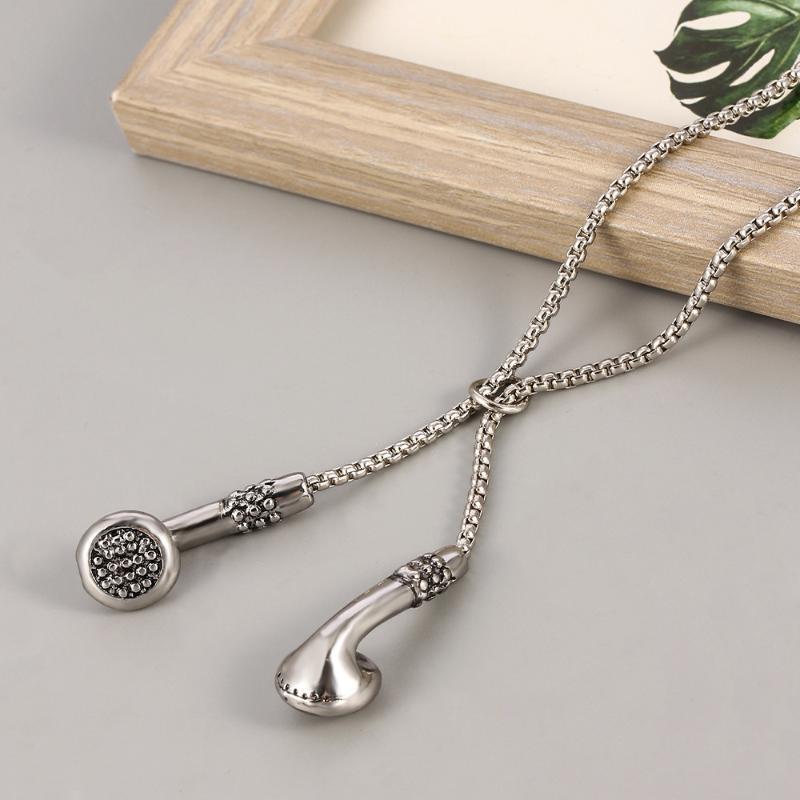 Rhinestone Inlaid Earphone Pendant Necklace Trendy Hip Hop Decor Gold Silver Options for Hip Hop Fans Collection Gift