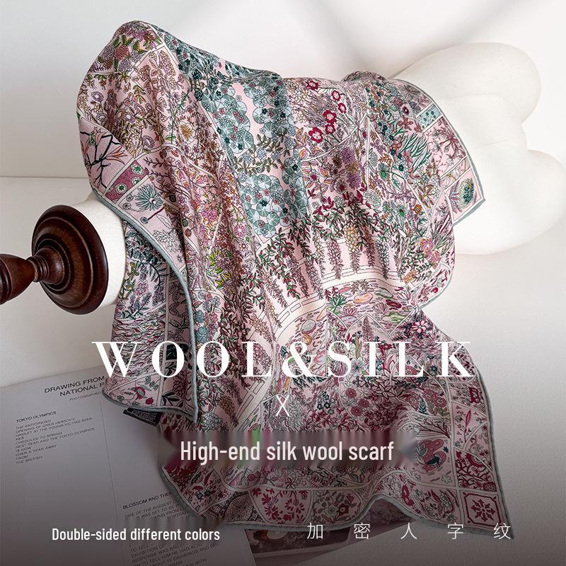 

New French Retro Silk Wool Double-Sided Scarf for Women – Autumn/Winter Fashion 60-80cm