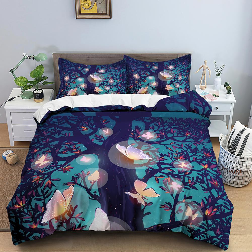 Butterfly King/Queen Size Bedding Sets for Women Golden Butterfly Black Duvet Cover Flower Butterflies Polyester Quilt Cover