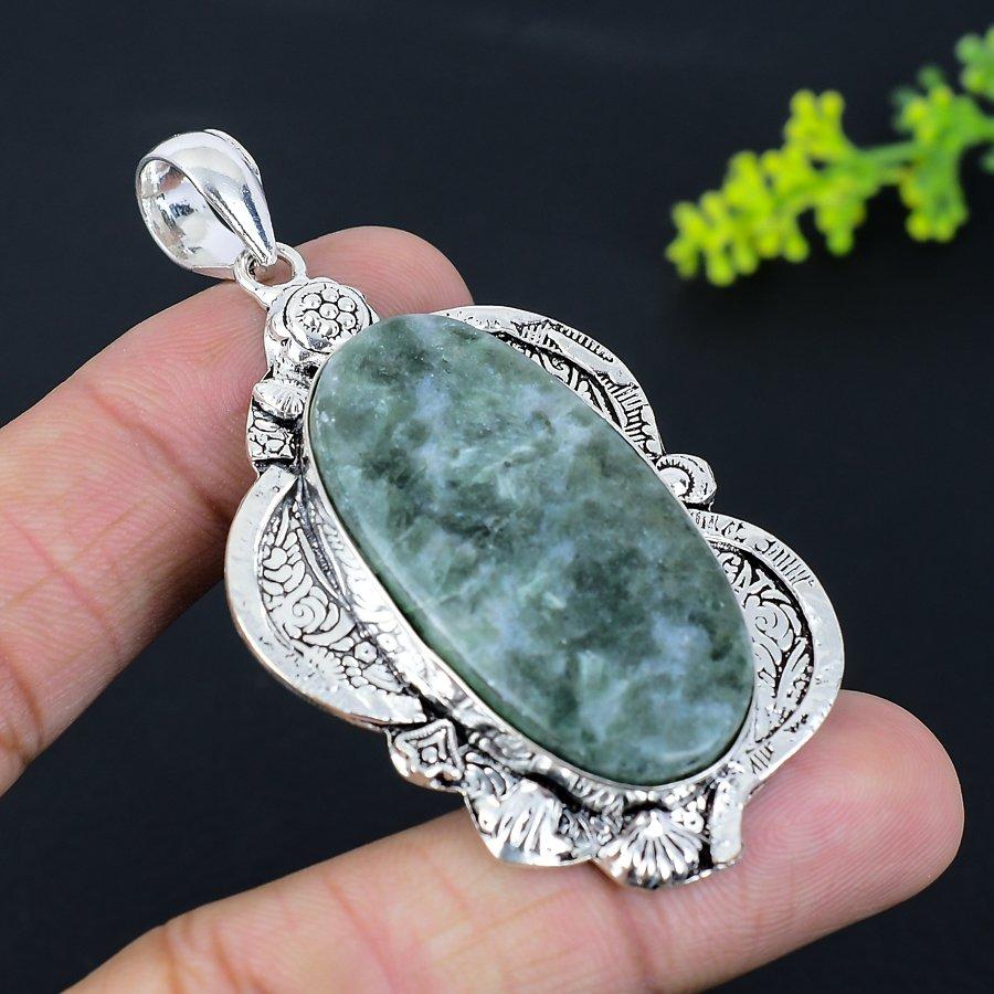 Seraphantine Gemstone Handmade 925 Sterling Silver Jewelry Pendant 2.80" G3A51