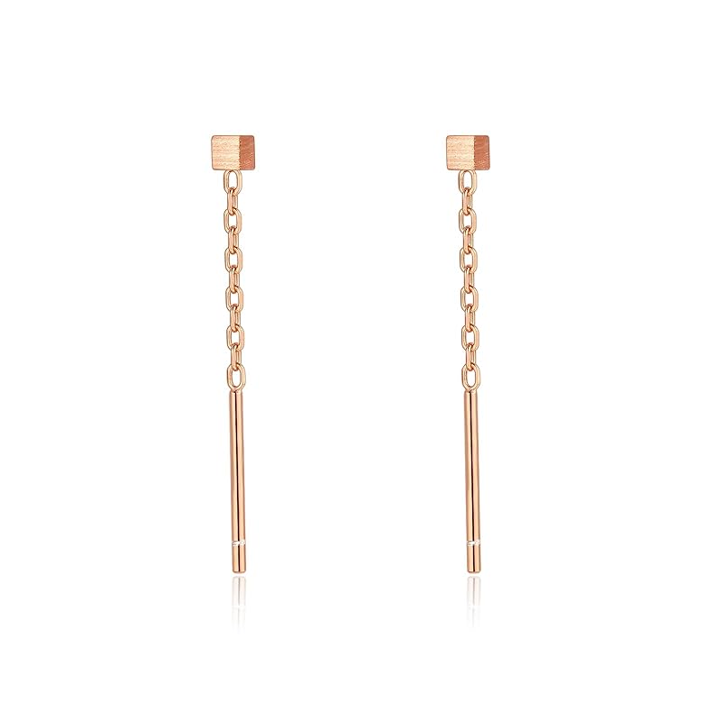 

earrings Silver925 chain sway short short silver gold 18K coating Compatible with metal allergies cube ball simple (pink gold & cube)