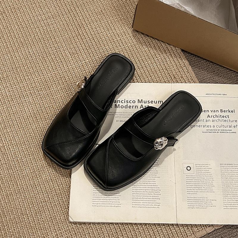 

Сумка с плоским дном, полутапочки с нишевым каблуком, летние французские повседневные, ленивые, крутые тапочки, тренд 35