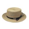 New French fine papyrus temperament leather strip bow flat top straw hat women's summer sun hat vacation beach hat
