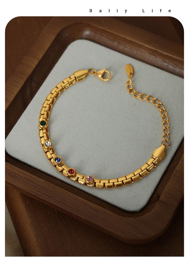 Colorful Zircon Price Silver Gold Plated Fashion Jewelry Blade Link Chain Bracelets Stainless Steel Bracelets for Women