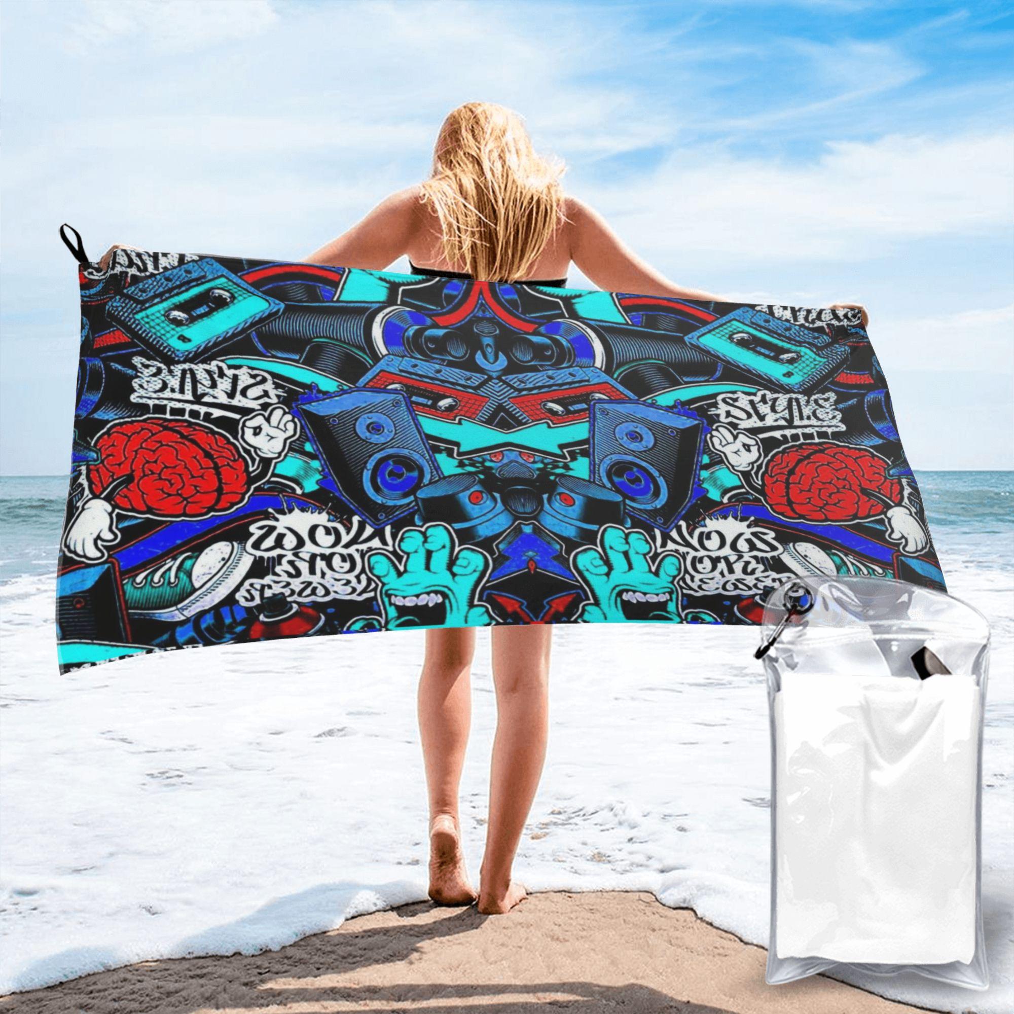 

Urban Pattern Hip Hop Graffiti Street Art Beach Towel Soft Microfiber Quick Dry Absorbent Quick Towels For Bath W40*H60(CM)