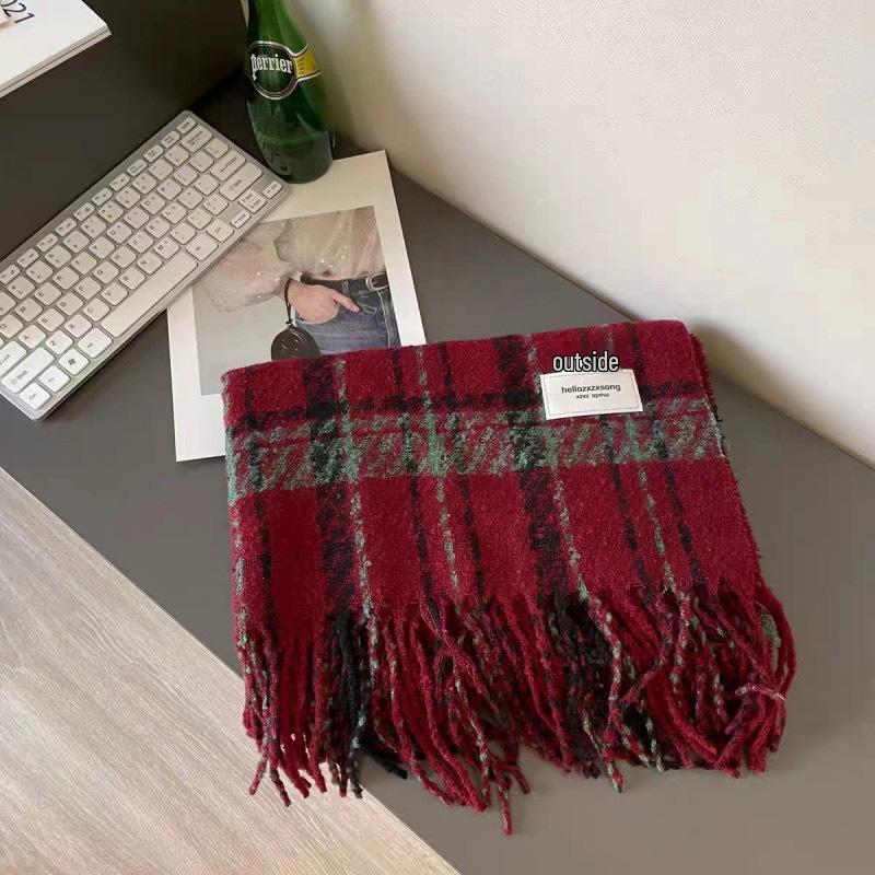 Women's Red Plaid Winter Scarf - Christmas & New Year Style, Thick & Warm, High-End Feel, Versatile Neck Warmer for Students