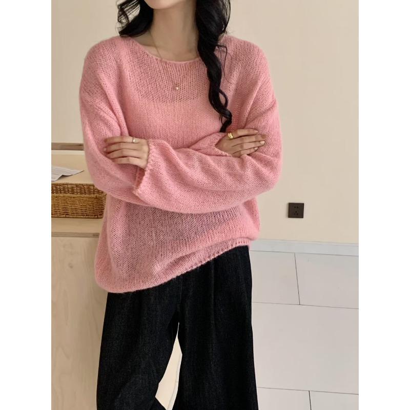 Autumn and winter new mohair thin gentle soft waxy knitted sweater top loose sweater pullover woman