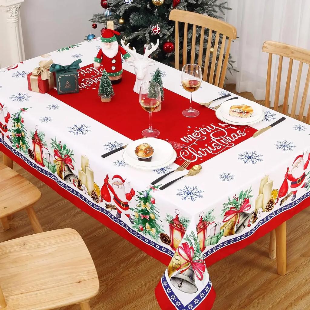 Rectangle Christmas Santa Claus Xmas Tree Tablecloth Dining Room Decor Waterproof Holiday Party Decor Tablecloth For Table
