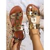 Women's shoes belt buckle flat-bottomed hollow sandals women's fashion versatile outer wear solid color beach sandals