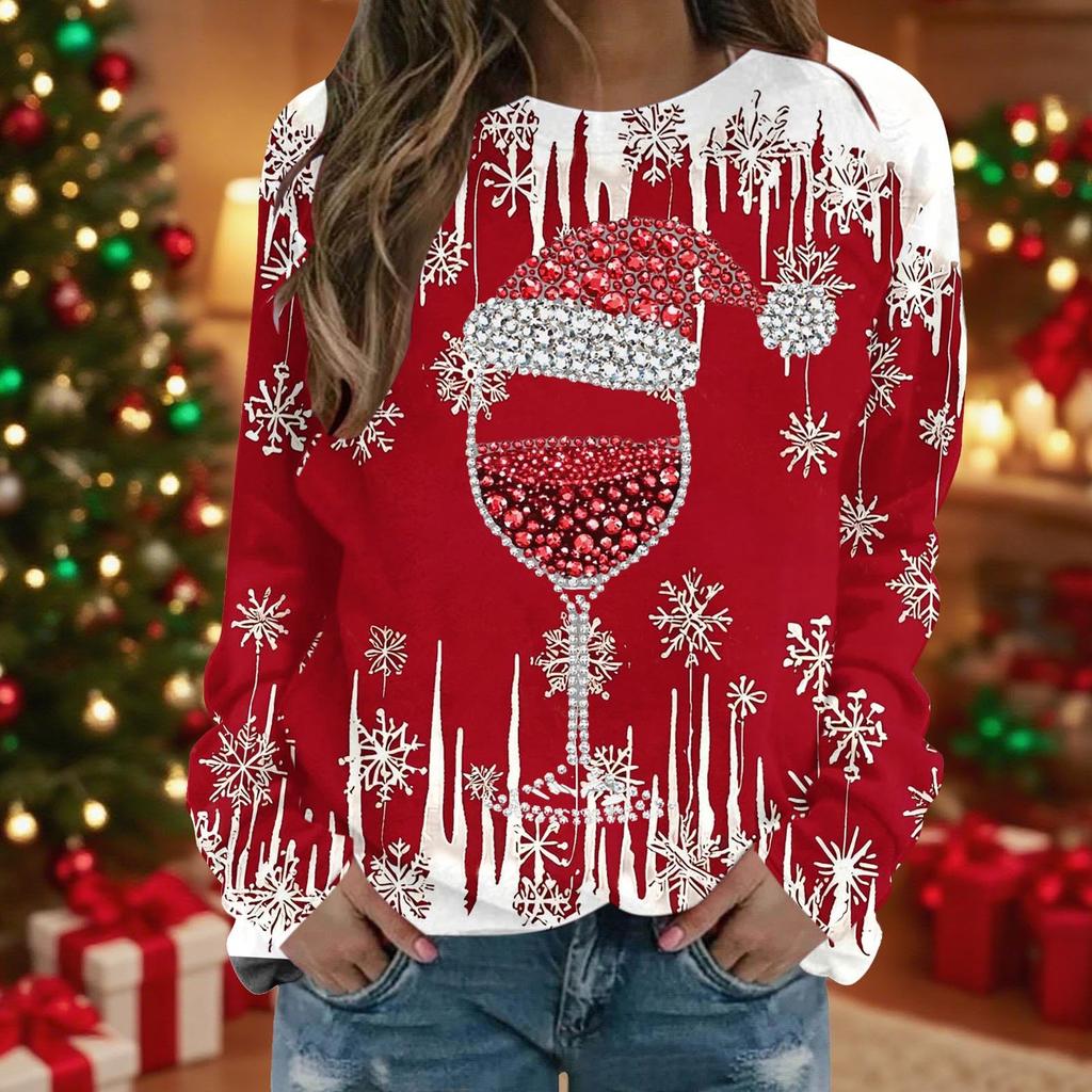 Women's Casual Long Sleeve Christmas Print Neck Top