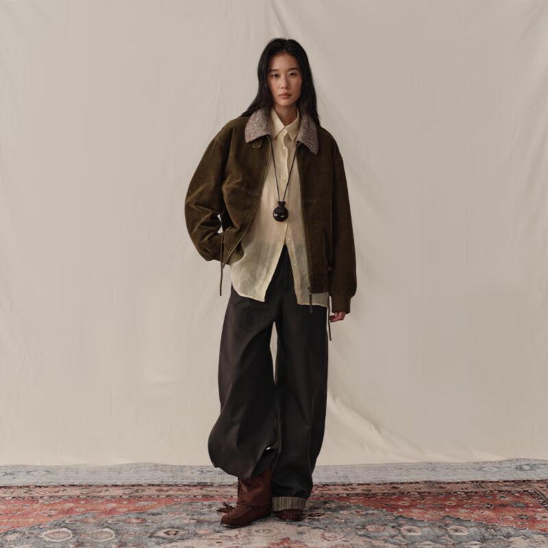 GREEN BELT Women's Corduroy Detachable Collar Jacket