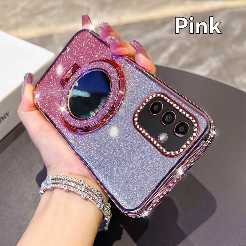 

Блестящая яркая обложка для Samsung Galaxy A12 A13 A14 A15 A16 A17 с гальваническим покрытием, зеркальцем для макияжа, подставкой, магнитной крышкой, чехлы A15 с блестками Galaxy A16 розовый