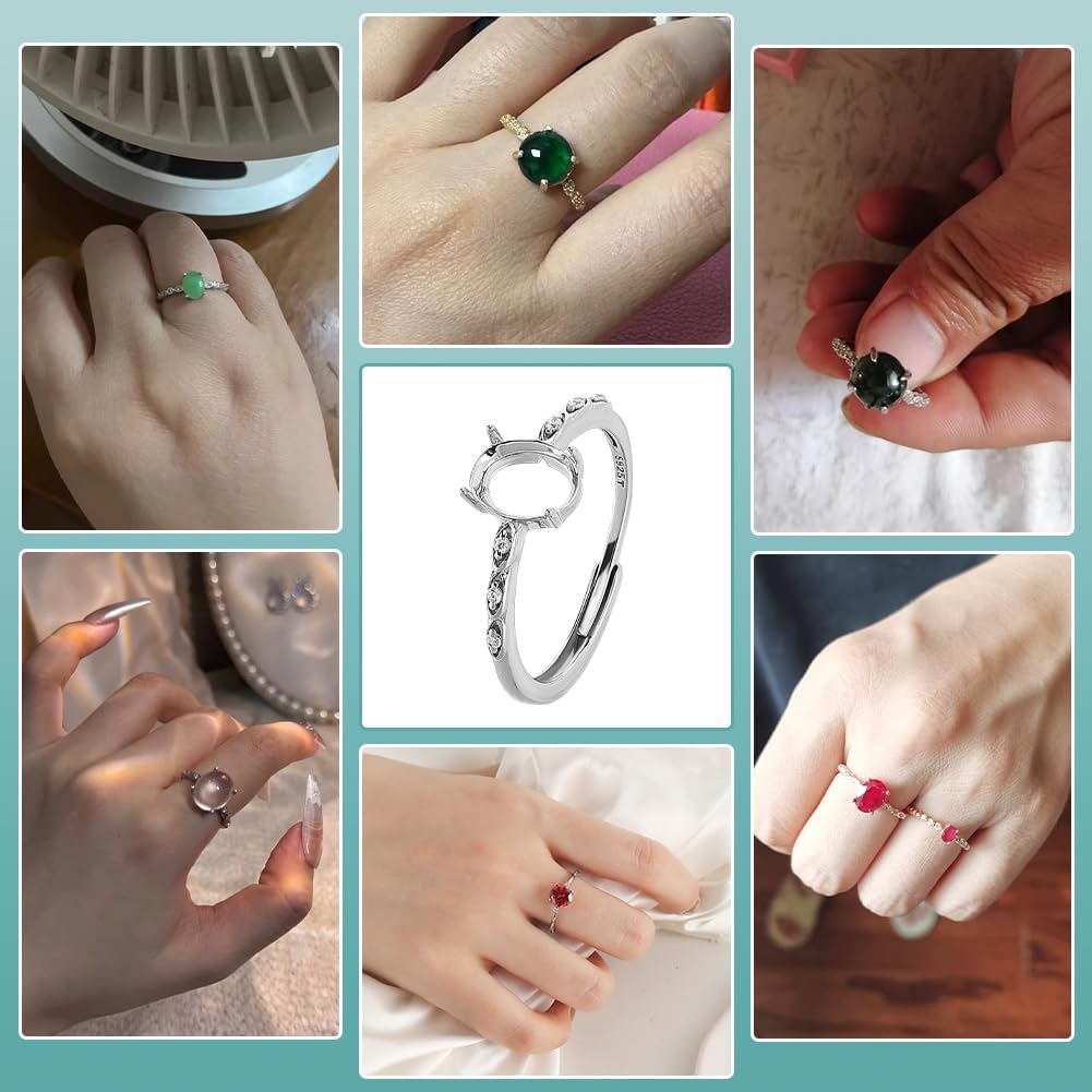 

BENECREAT Овальные крапановые кольца из стерлингового серебра 925 пробы, платиновые овальные крапановые кольца для драгоценных камней, кабошоны, регулируемые основы для колец, заготовки для изготовления ювелирных изделий