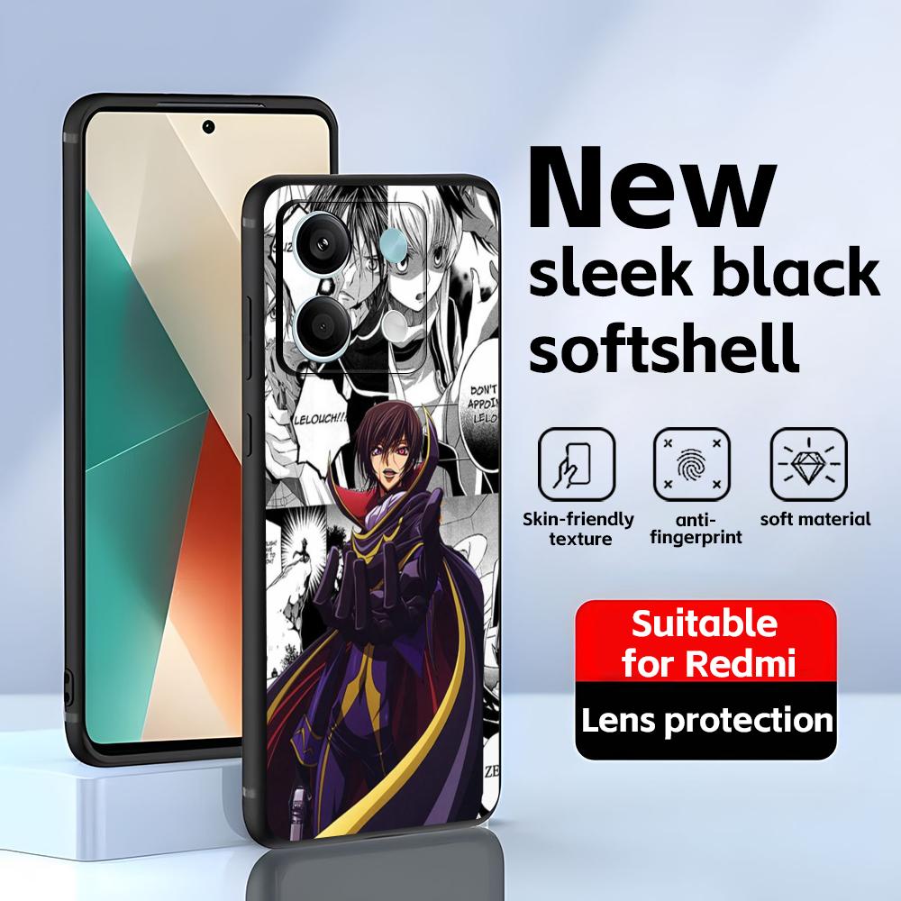 Cool Code Geass Anime  Phone Case For Redmi Note 14 13 12 11 Pro Plus S 5G 14C A3 Soft Black Phone Cover