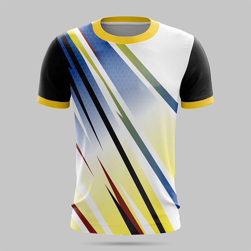 Men's Jersey 3D Printed Striped T-shirt Casual Sports Loose Short Sleeved Top Summer Outdoor Running Fitness Pullover Jersey