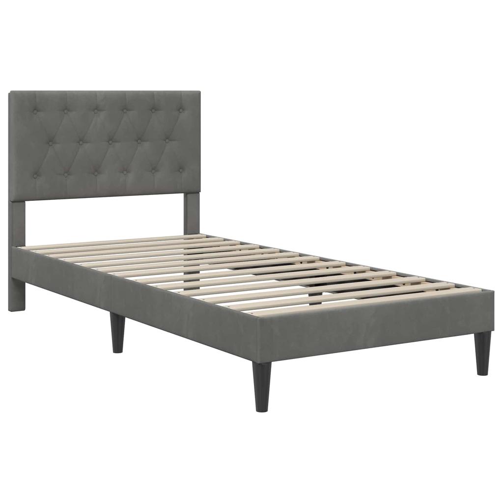 Dark Grey Upholstered Bed Frame with Headboard 90 x 190 cm Velvet