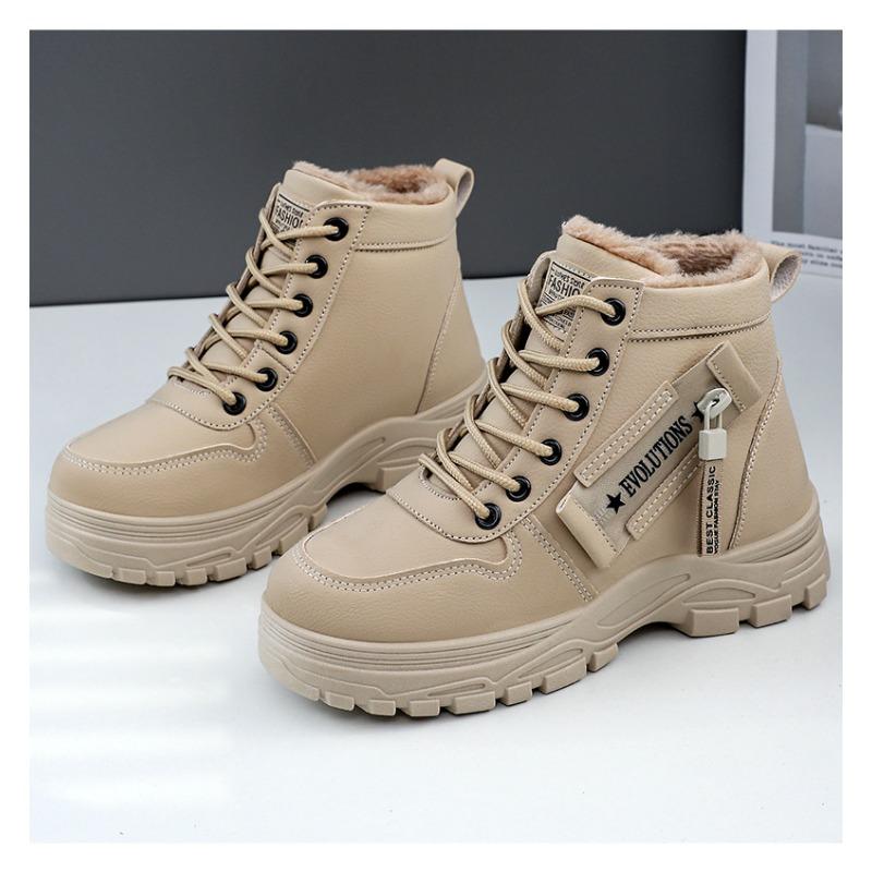 Damen Winter Fleece gefütterte Knöchel Martin Stiefel, Schnürung Dicke Weiche Sohle Mode Stiefel