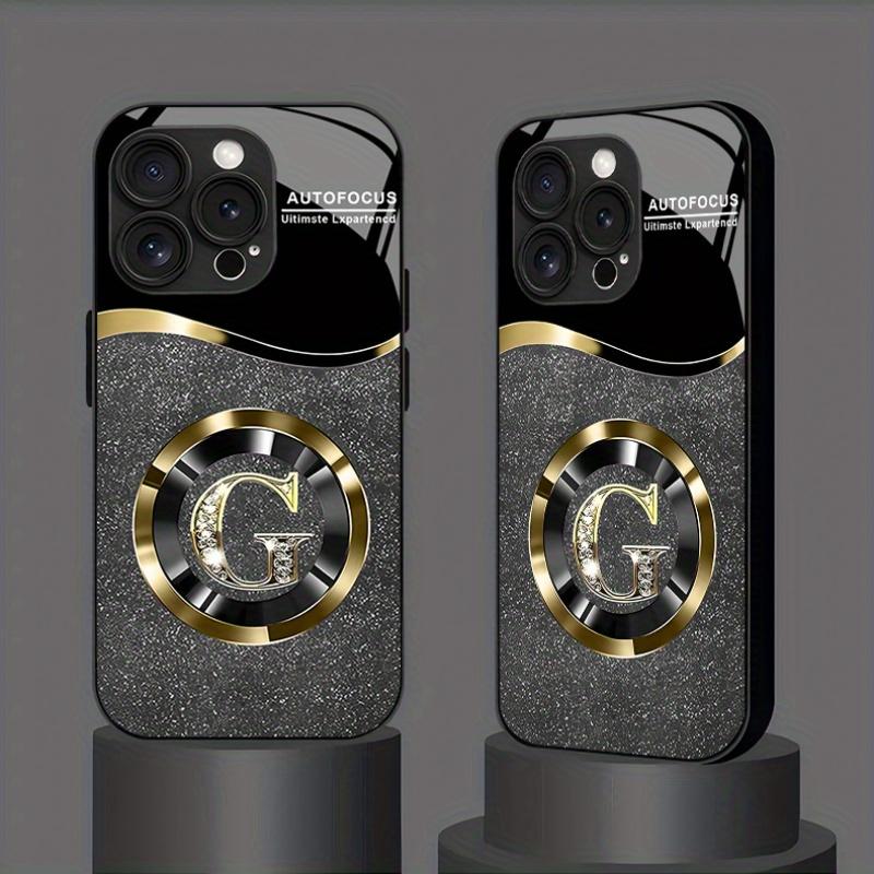 Lucky G Letter Round Logo Creative Lucky Black Golden Pattern Glass Phone Case Cover for iPhone 17 16 15 14 13 12 11 Etc