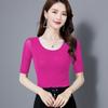 Round Neck Short Sleeve Tshirt Thin Mesh Bottoming Shirt Women's Elegant New Solid Color Half Sleeve Mesh Tops Mujer Camisetas