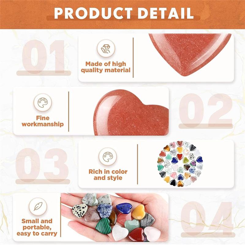 36Piece Heart Stone Worry Stone 0.8 Inch 20Mm Assorted Mini Love Carved Stone Multicolor разноцветный