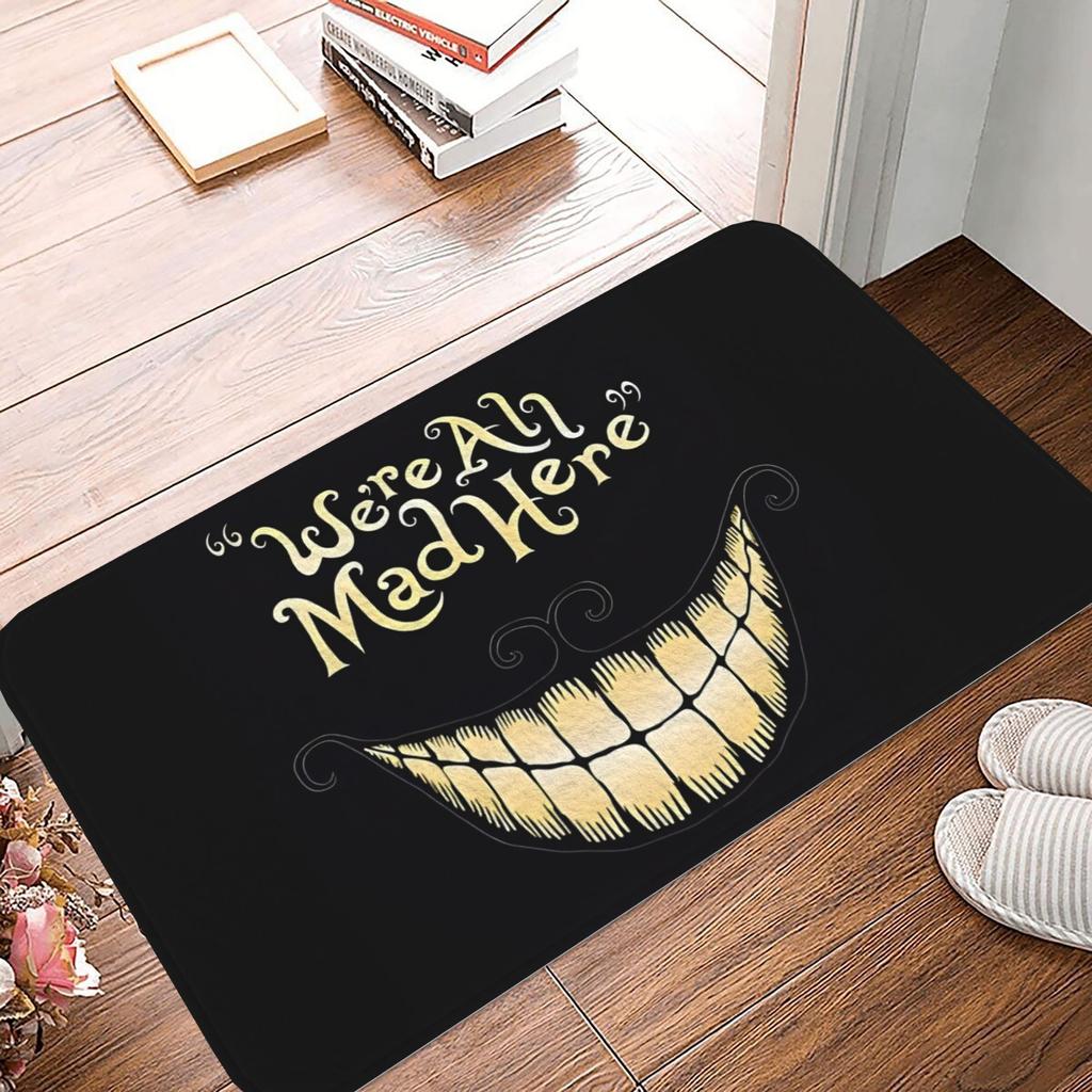 Halloween Scary Smiley Face "Were All Mad Here" Welcome Mat Outdoor Carpet Soft Doormat Living Room Rug For Bedroom