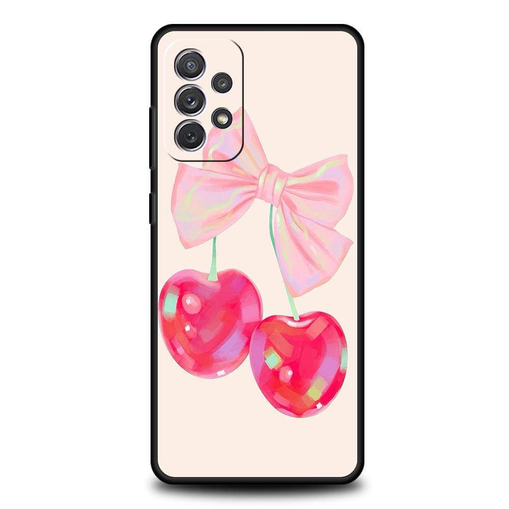 Cute Cherry Bow Phone Case for Samsung A51 A71 A21S A12 A11 A15 A25 A31 A41 A23 A33 A53 A73 A03S A05S A13 5G A35 A55 Cover